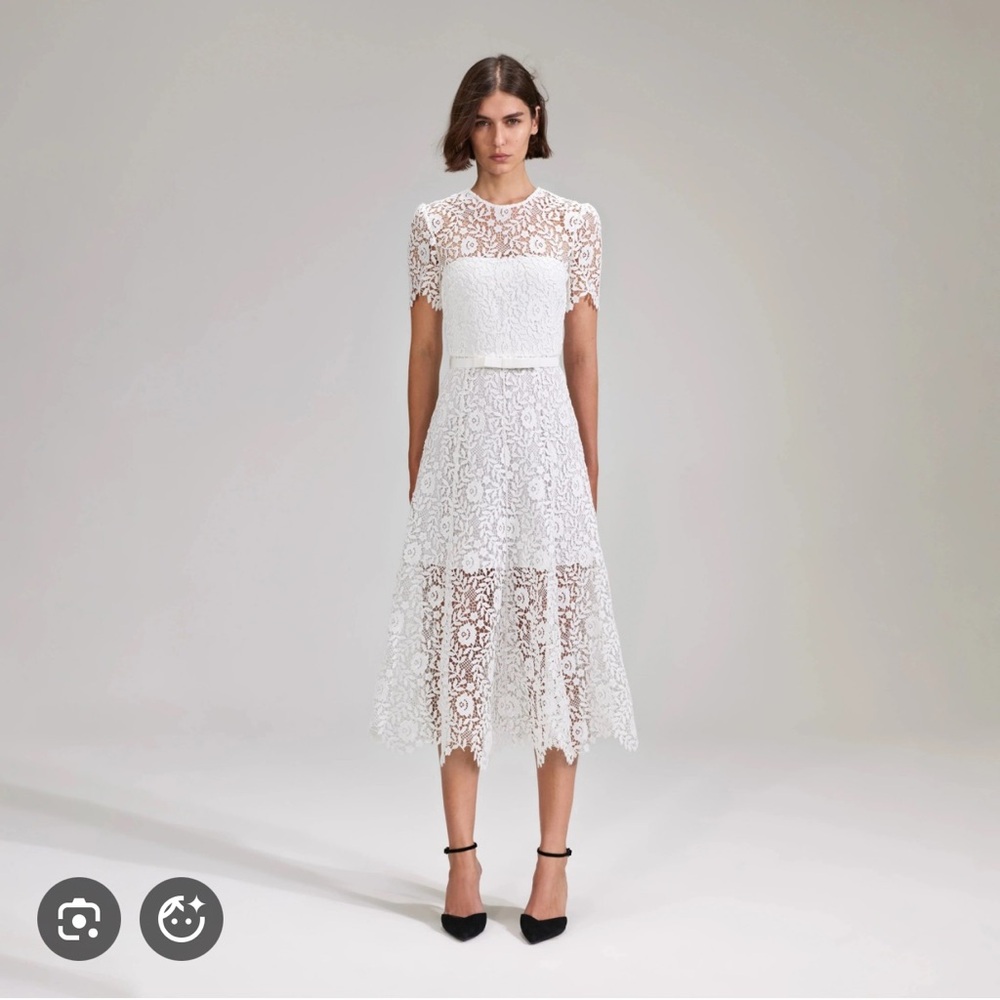 Self Portrait White Rose Lace Midi Dress US 4 NWT retail $450 Bride Baptism